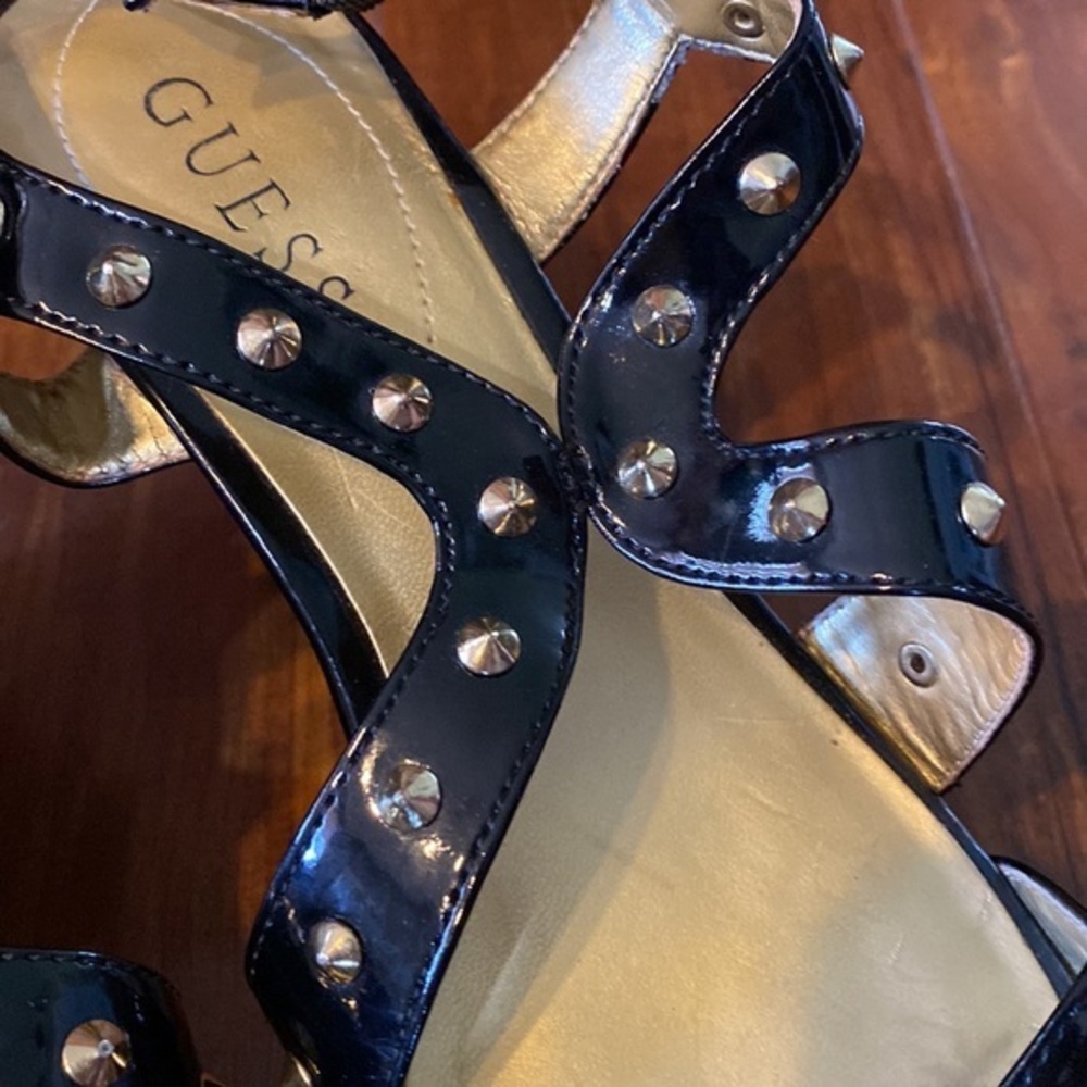 GUESS Black Studded Cork Wedge Sandals Size 8M Platform - Picture 5 of 9